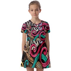 Doodle Colorful Music Doodles Kids  Short Sleeve Pinafore Style Dress by 99art