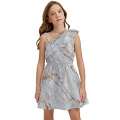 Gray Light Marble Stone Texture Background Kids  One Shoulder Party Dress by Vaneshart