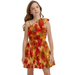 Wallpaper Background Autumn Fall Kids  One Shoulder Party Dress by Vaneshart