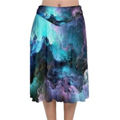 Abstract Graphics Nebula Psychedelic Space Velvet Flared Midi Skirt by 99art