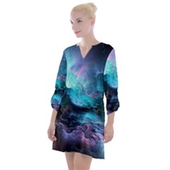 Abstract Graphics Nebula Psychedelic Space Open Neck Shift Dress by 99art