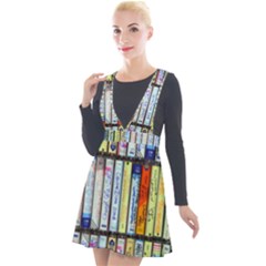 Cassette Tape Music Vintage 1980s 70s Plunge Pinafore Velour Dress by 99art