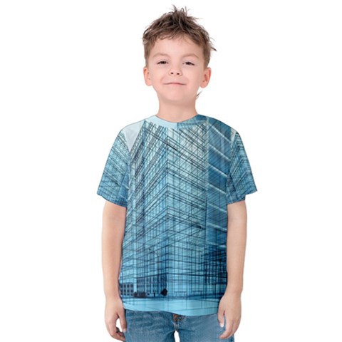 Architecture Blue Drawing Engineering City Modern Building Exterior Kids  Cotton Tee by 99art