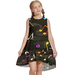 Assorted Color Musical Notes Wallpaper Fabric Kids  Frill Swing Dress by 99art