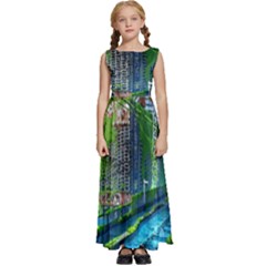 Anime Landscape Apocalyptic Ruins Water City Cityscape Kids  Satin Sleeveless Maxi Dress by 99art