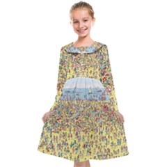 Waldo Cartoon Where s Wally Water Sky Sea Day Nature Kids  Midi Sailor Dress by 99art