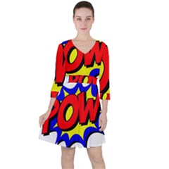 Pow Comic Comic Book Fight Quarter Sleeve Ruffle Waist Dress by 99art