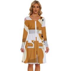 Corgi Dog Puppy Long Sleeve Dress With Pocket by 99art