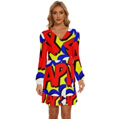 Zap Comic Book Fight Long Sleeve Waist Tie Ruffle Velvet Dress by 99art