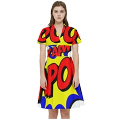 Kapow-comic-comic-book-fight Short Sleeve Waist Detail Dress by 99art