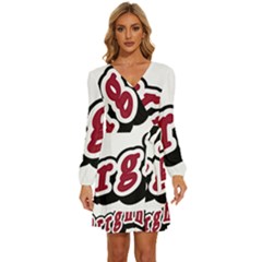 Comic-text-frustration-bother Long Sleeve Waist Tie Ruffle Velvet Dress by 99art