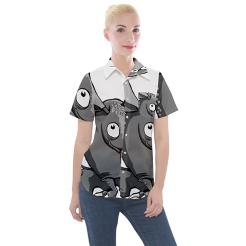 Animal-armadillo-armored-ball- Women s Short Sleeve Pocket Shirt by 99art