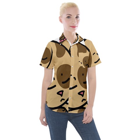 Cat-cartoon-pet-kitten-character Women s Short Sleeve Pocket Shirt by 99art