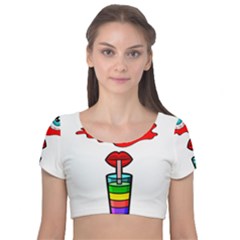 Animation-eyes-cartoon-cute-comic Velvet Short Sleeve Crop Top  by 99art