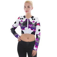 Bird-music-animation-animal Long Sleeve Cropped Velvet Jacket by 99art