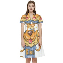 Animation-lion-animals-king-cool Short Sleeve Waist Detail Dress by 99art