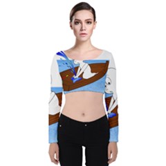 Spirit-boat-funny-comic-graphic Velvet Long Sleeve Crop Top by 99art