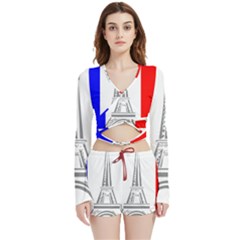 Eiffel-tower-france-flag-tower- Velvet Wrap Crop Top And Shorts Set by 99art