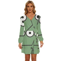 Cartoon-cute-frankenstein-halloween Long Sleeve Waist Tie Ruffle Velvet Dress by 99art