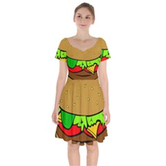 Hamburger-cheeseburger-fast-food Short Sleeve Bardot Dress by 99art