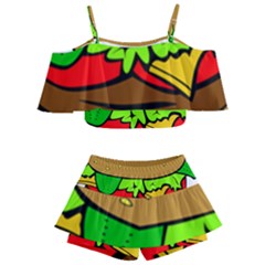 Hamburger-cheeseburger-fast-food Kids  Off Shoulder Skirt Bikini by 99art