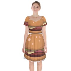 Hamburger-cheeseburger-burger-lunch Short Sleeve Bardot Dress by 99art