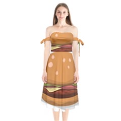 Hamburger-cheeseburger-burger-lunch Shoulder Tie Bardot Midi Dress by 99art