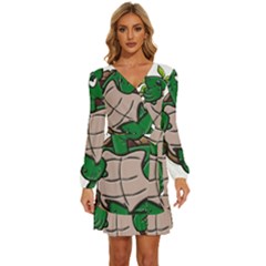 Amphibian-animal-cartoon-reptile Long Sleeve Waist Tie Ruffle Velvet Dress by 99art