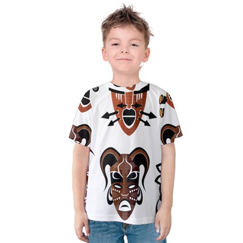 Tribal-masks-african-culture-set Kids  Cotton Tee by 99art