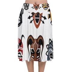 Tribal-masks-african-culture-set Velvet Flared Midi Skirt by 99art