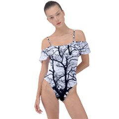 Tree-silhouette-winter-plant Frill Detail One Piece Swimsuit by 99art