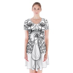 Peacock-plumage-display-bird Short Sleeve V-neck Flare Dress by 99art