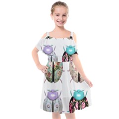 Ladybug-flower-pattern-shabby-chic Kids  Cut Out Shoulders Chiffon Dress by 99art