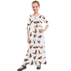 Butterfly Butterflies Insect Swarm Kids  Quarter Sleeve Maxi Dress by 99art