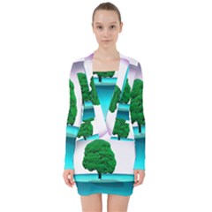 Crystal-ball-sphere-cartoon Color Background V-neck Bodycon Long Sleeve Dress by 99art