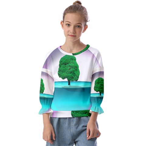 Crystal-ball-sphere-cartoon Color Background Kids  Cuff Sleeve Top by 99art