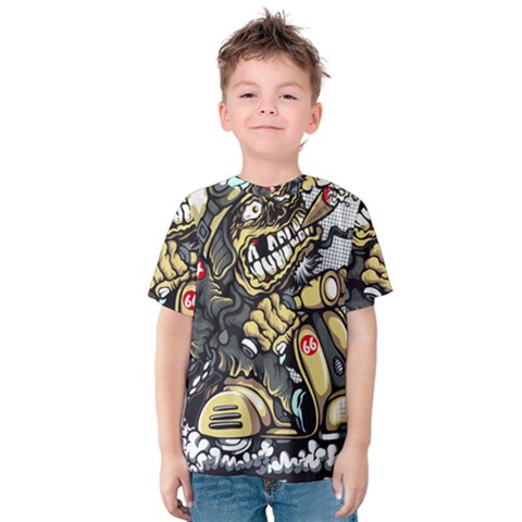 Scooter-motorcycle-boot-cartoon-vector Kids  Cotton Tee by 99art