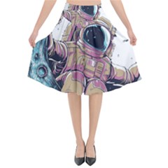 Drawing-astronaut Flared Midi Skirt by 99art