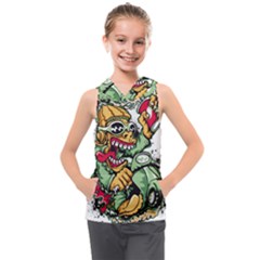 Scooter-motorcycle-graffiti Kids  Sleeveless Hoodie by 99art