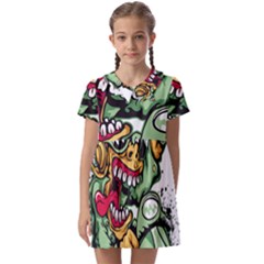 Scooter-motorcycle-graffiti Kids  Asymmetric Collar Dress by 99art