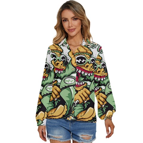 Scooter-motorcycle-graffiti Women s Long Sleeve Button Up Shirt by 99art