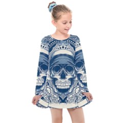 Skull Drawing Kids  Long Sleeve Dress by 99art