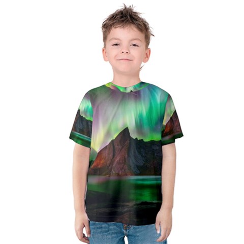 Aurora Borealis Nature Sky Light Kids  Cotton Tee by B30l