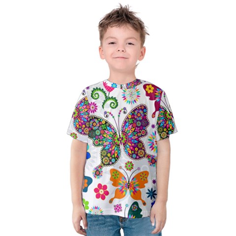 Butterflies Abstract Colorful Floral Flowers Vector Kids  Cotton Tee by B30l