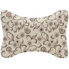 White And Brown Floral Wallpaper Flowers Background Pattern Seat Head Rest Cushion by B30l