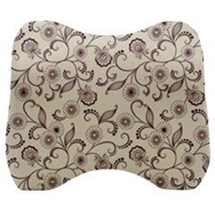 White And Brown Floral Wallpaper Flowers Background Pattern Velour Head Support Cushion by B30l