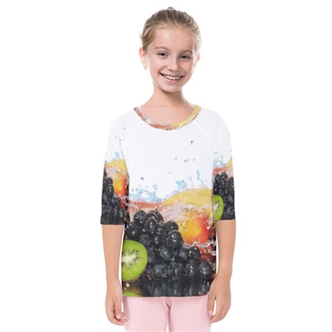 Variety Of Fruit Water Berry Food Splash Kiwi Grape Kids  Quarter Sleeve Raglan Tee by B30l