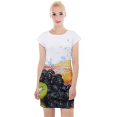 Variety Of Fruit Water Berry Food Splash Kiwi Grape Cap Sleeve Bodycon Dress by B30l