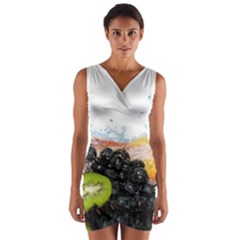 Variety Of Fruit Water Berry Food Splash Kiwi Grape Wrap Front Bodycon Dress by B30l