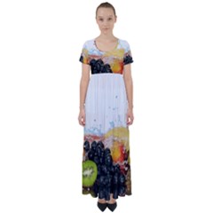 Variety Of Fruit Water Berry Food Splash Kiwi Grape High Waist Short Sleeve Maxi Dress by B30l